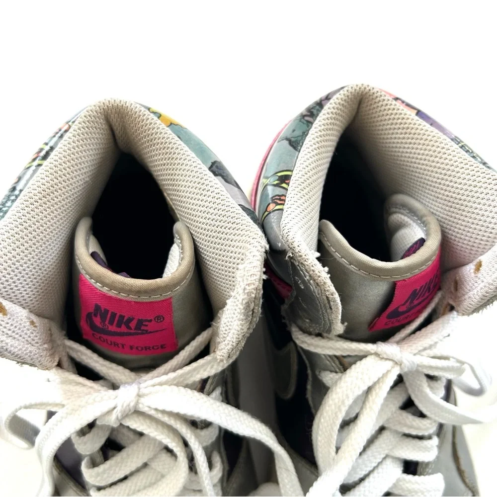 Nike Silver, Pink, Purple Floral Print Court Force Hi Top Sneaker Shoes